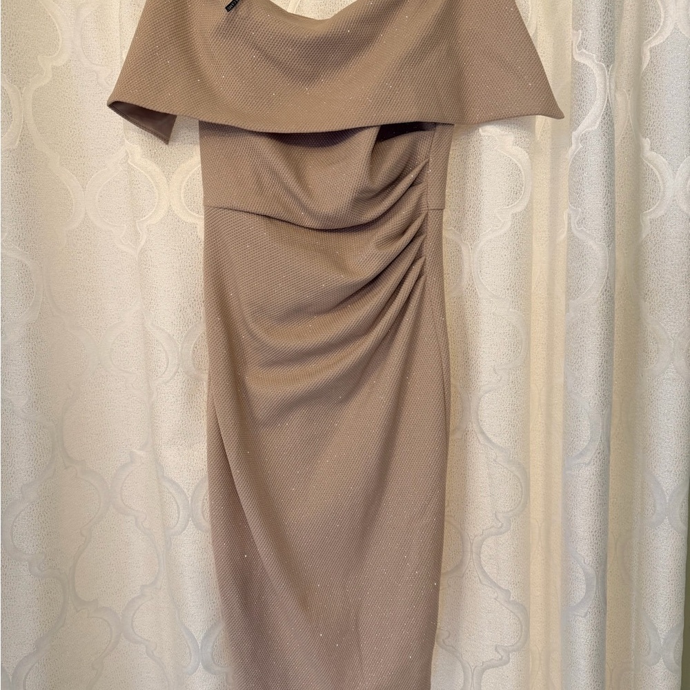 Vince Camuto One Shoulder Taupe Dress
